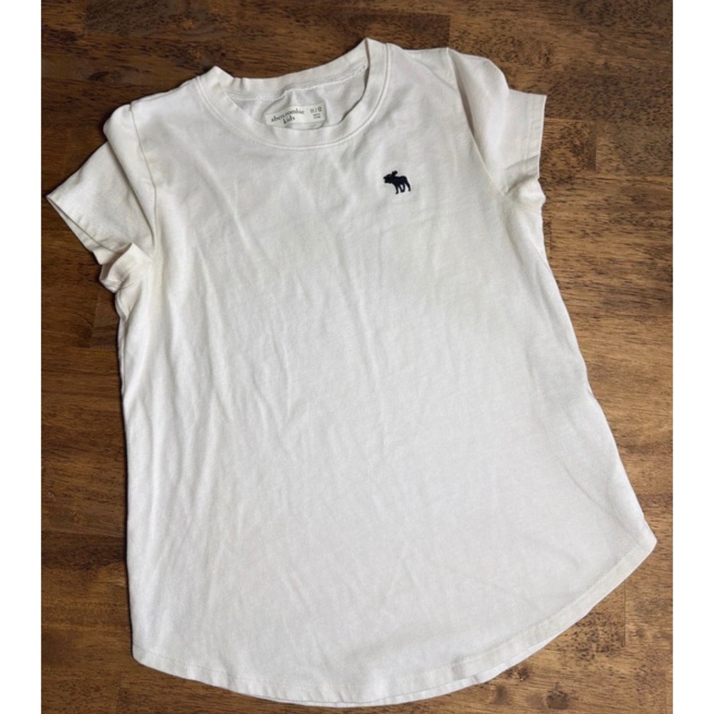 Abercrombie Kids White Short Sleeve Moose Logo T-Shirt Size 11/12 Crew Neck Tee
